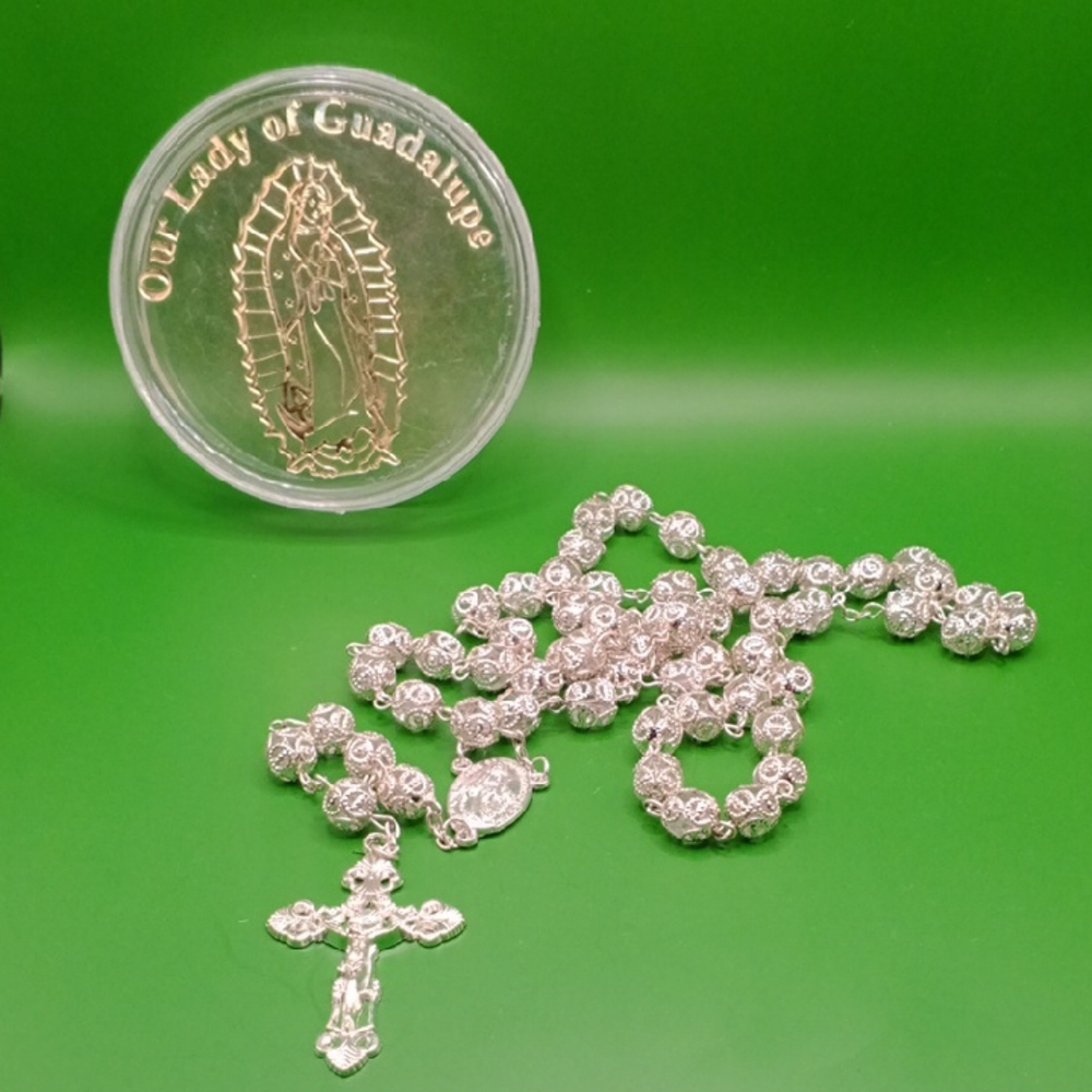 New Silver Rosary Necklace